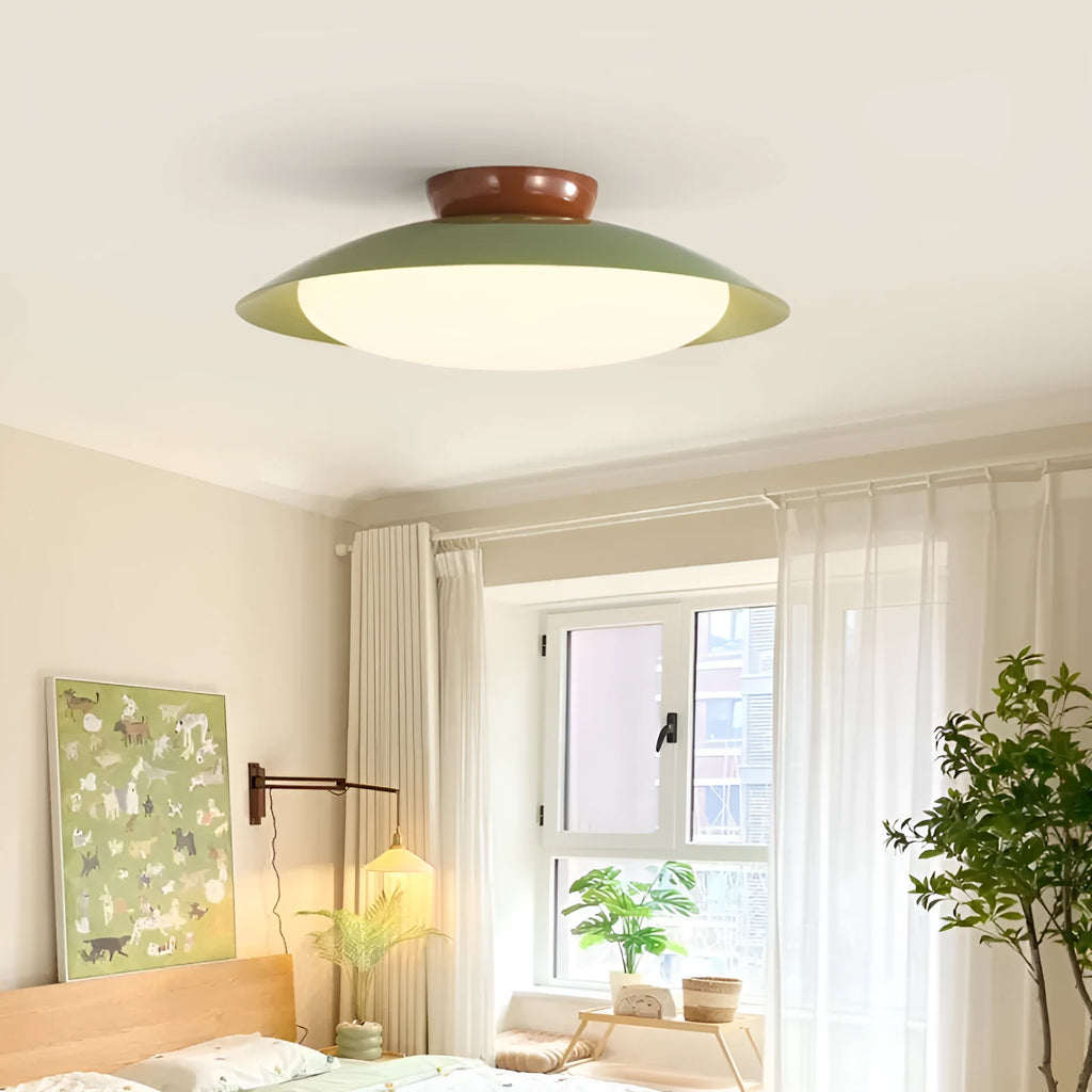 Minimalist flying saucer ceiling lamp in cream style finish with iron construction