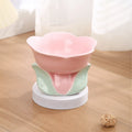 Blue floral patterned ceramic raised pet bowl with non-slip base for cats and small dogs