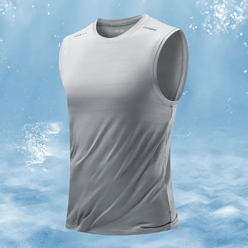 A man's loose-fit sleeveless waistcoat in a solid colour, made from bamboo fibre blend fabric.