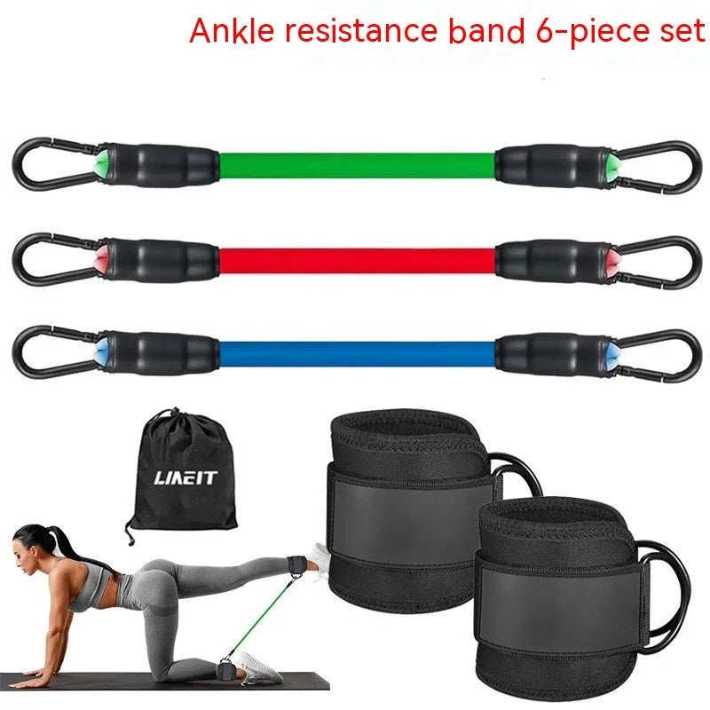 TPE yoga resistance band set with three tension levels, ankle buckle, and foot loops for fitness training