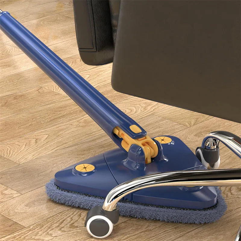 Blue extendable triangle cleaning mop with 360° rotating head and stainless steel pole