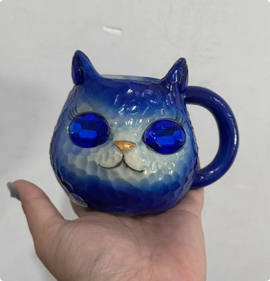 American style Crystal Earth resin cat cup ornament in purple, green, blue, or pink colour