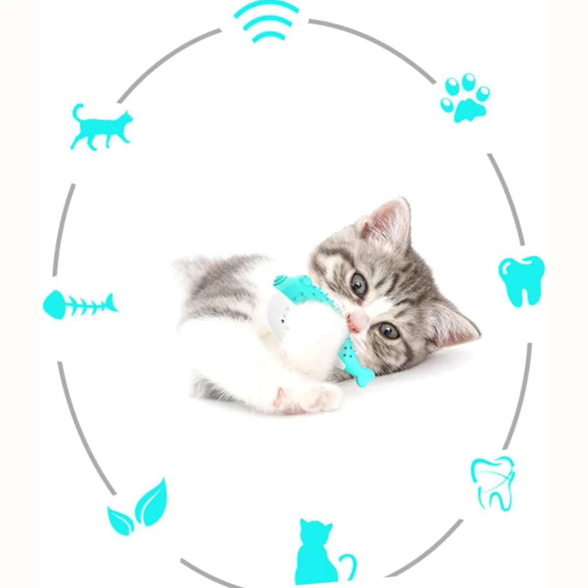Silicone fish-shaped chew toy for cats in four colour options