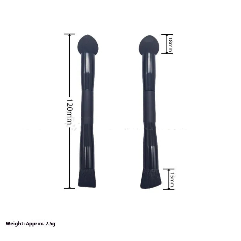 Black wooden-handle concealer brush with triangle sponge tip for dark circles