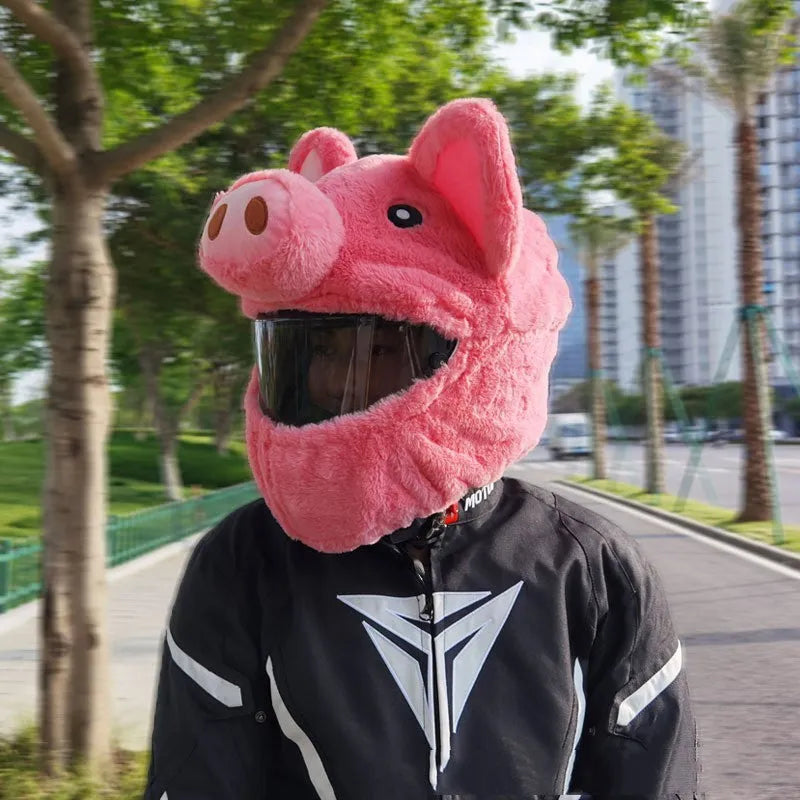 Pink cartoon pig plush helmet protective hood cover for motorcycle helmets
