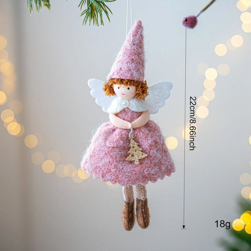 Girl's angel skirt felt pendant Christmas ornament in white or pink colour with cloth construction