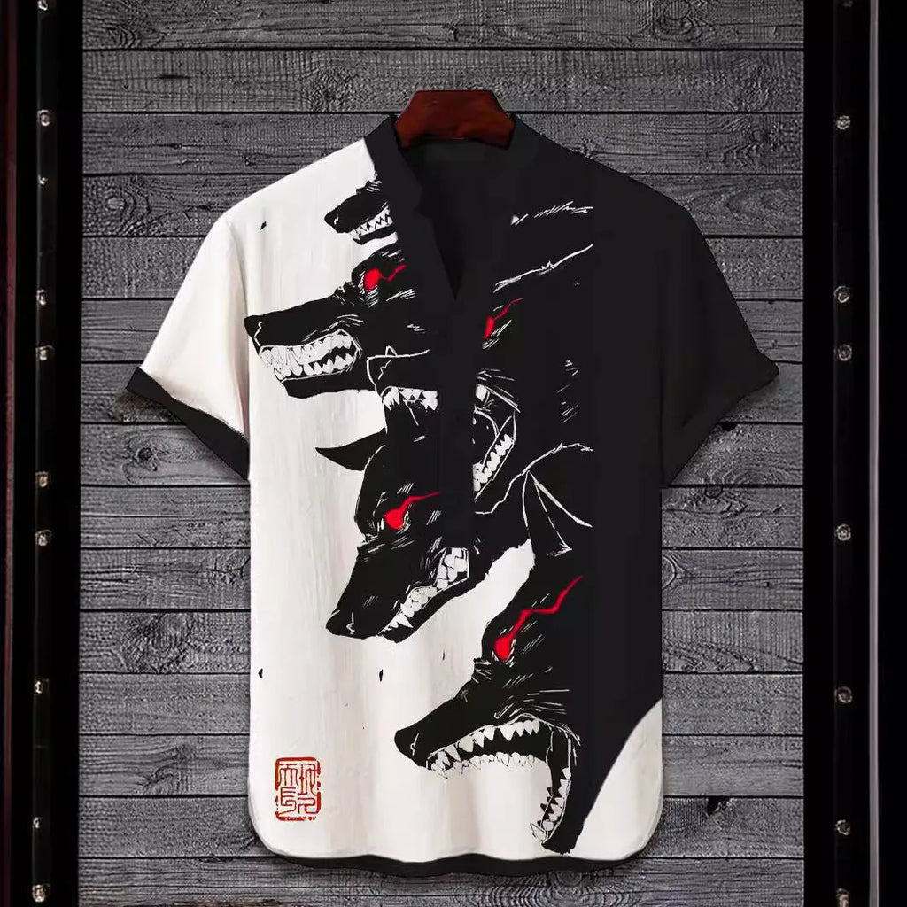 A short sleeve shirt with a 3D digital animal print, available in multiple colours and sizes up to 5XL.