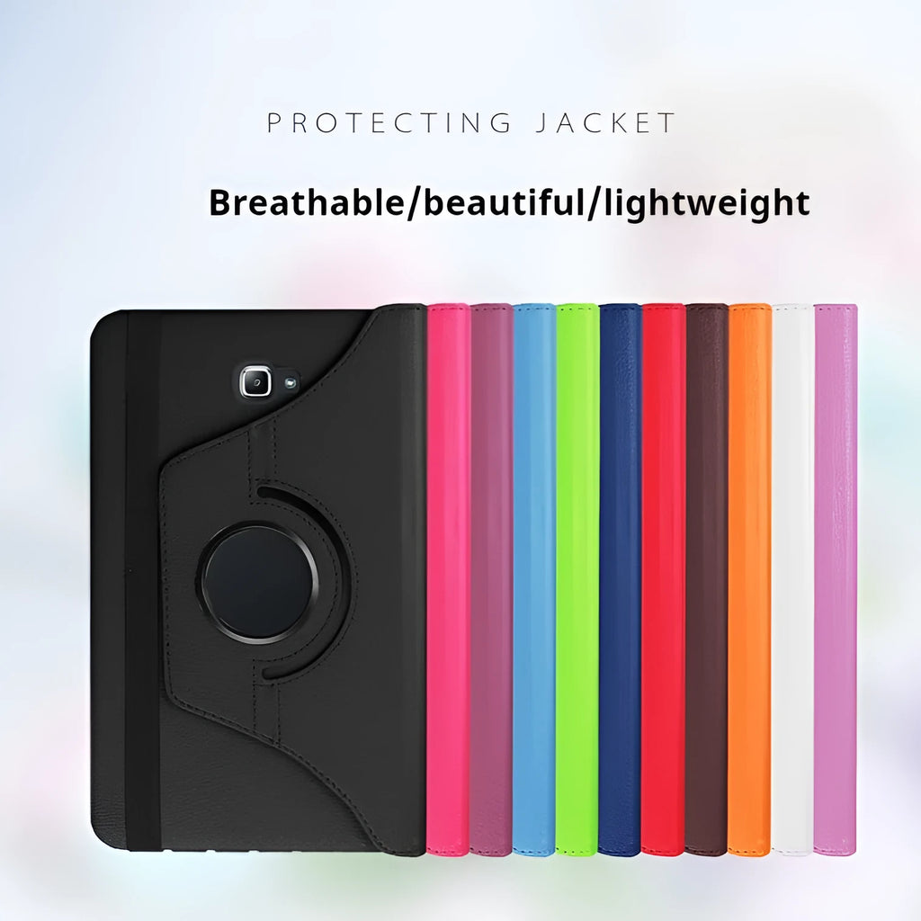 Lenovo tablet rotating leather case in clamshell design showing litchi grain texture in black colour