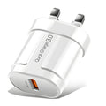 Smart phone charger with interchangeable UK EU US plug adapters in black and white colours