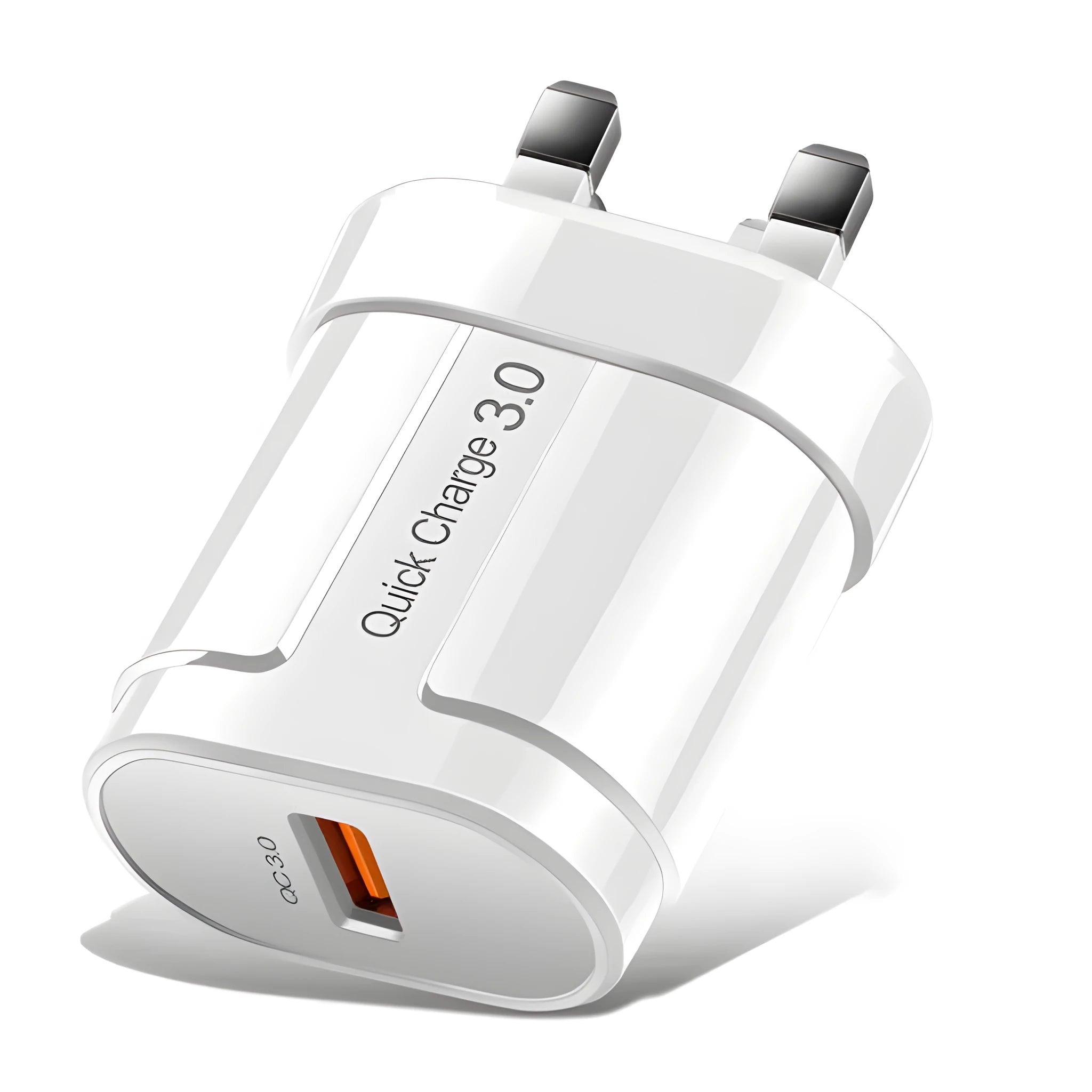 Smart phone charger with interchangeable UK EU US plug adapters in black and white colours