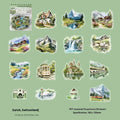 Holiday Journey Series architecture journal stickers with seven landmark designs in retro style