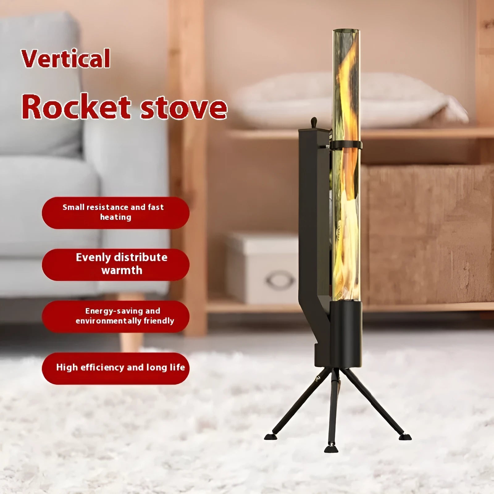 Vertical iron wood burning rocket furnace heating stove for courtyard installation