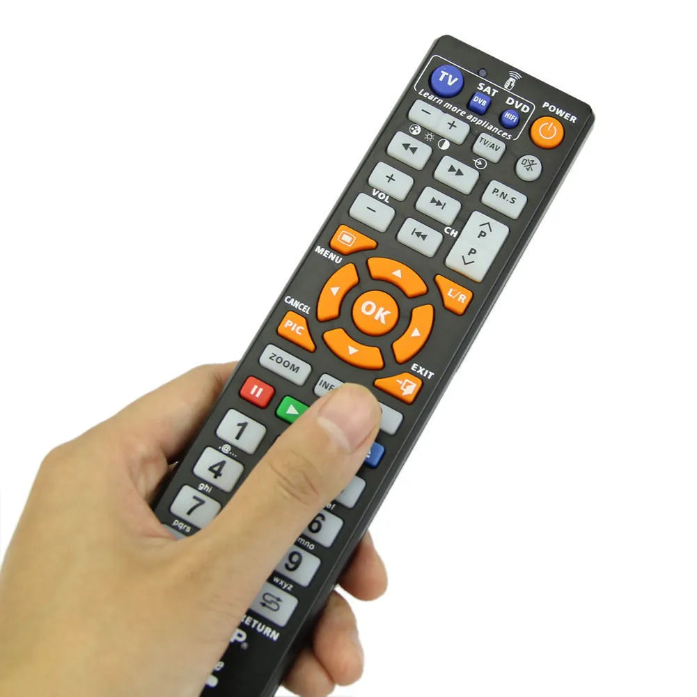 Black L336 learning remote control for audio equipment with full key programming buttons