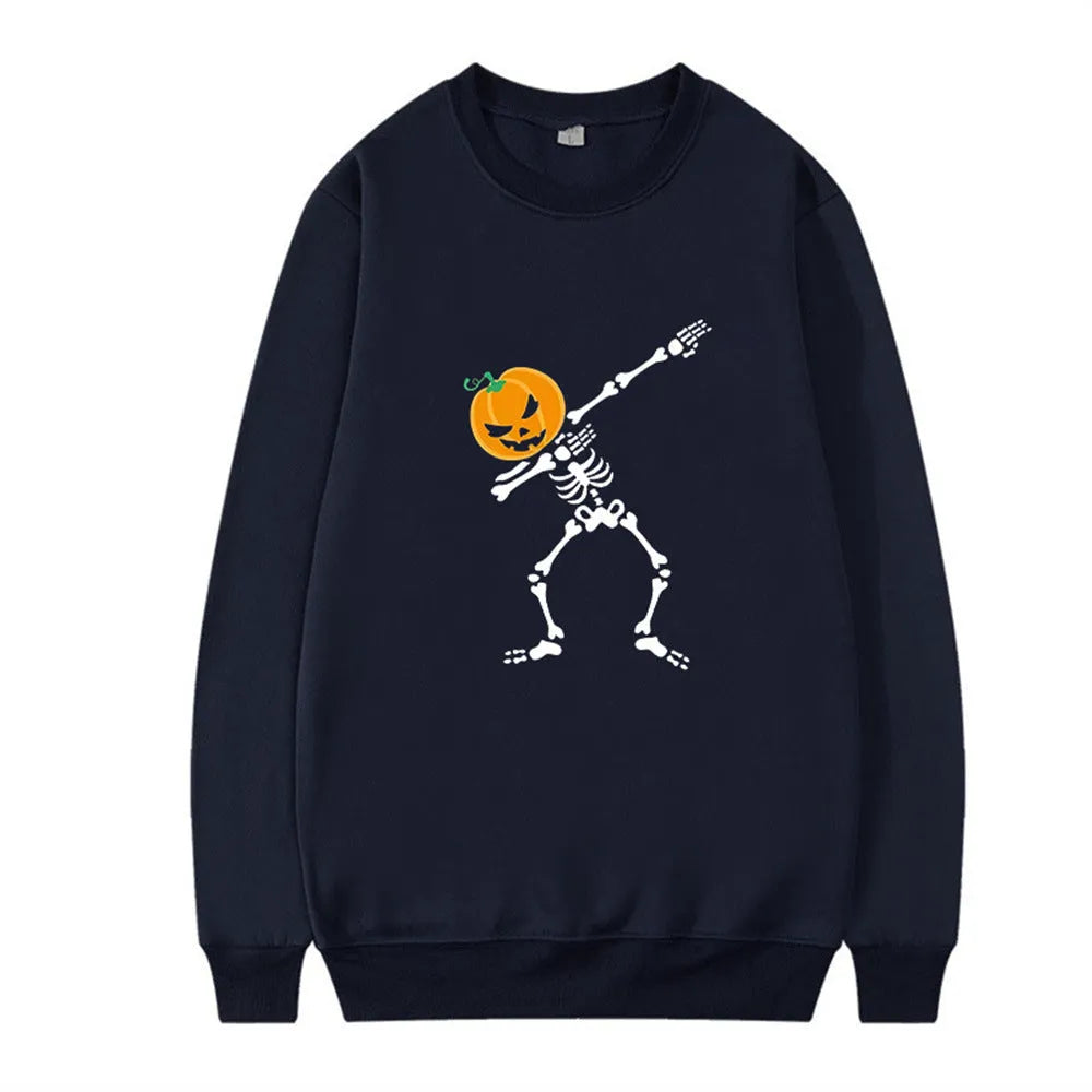 Women's printed casual crew neck long sleeve top in a cotton blend fabric on a hanger.