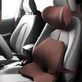 Car seat waist cushion with memory foam padding in beige colour, shown alongside a black version with headrest
