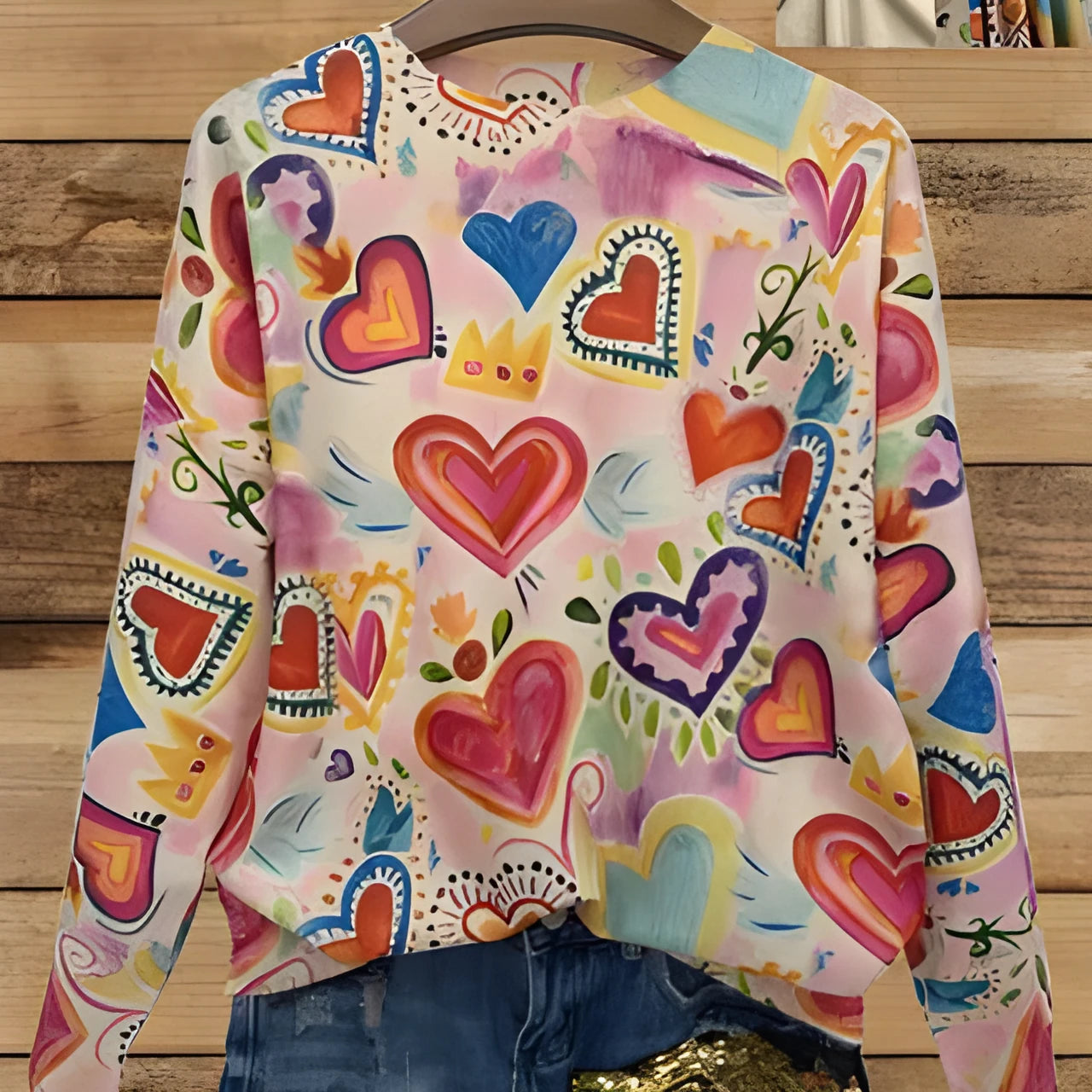 Loose fit digital printed top with lapel collar in polyester fabric