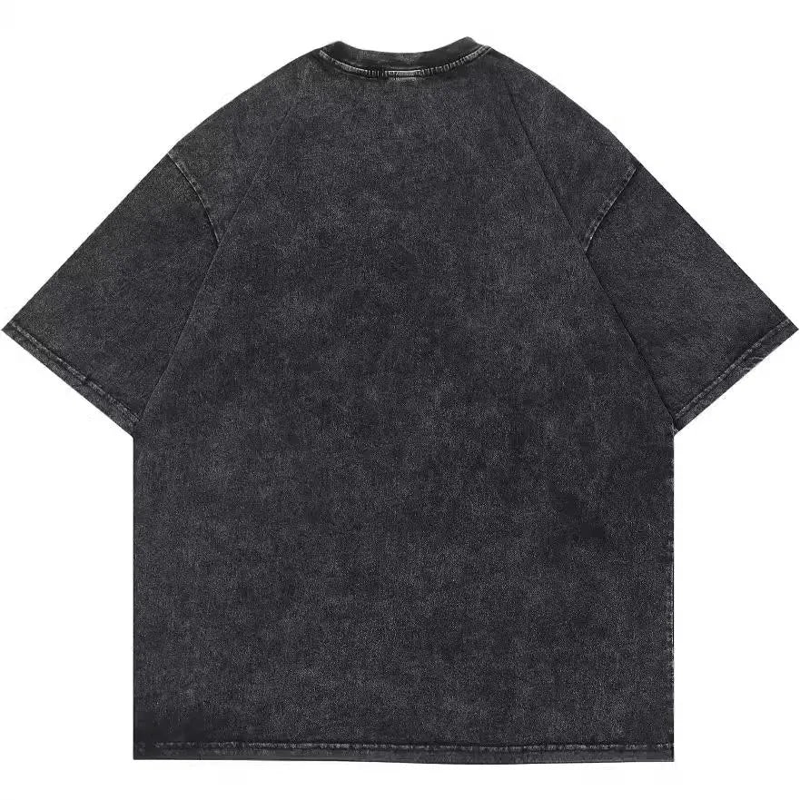 Men's cotton short sleeve t-shirt with cartoon pattern in loose retro street style