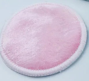 Velvet makeup remover pads set with red and blue pads in organic cotton mesh bag