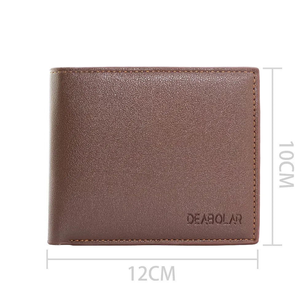 Men's leather wallet with a zipper closure, presented in individual packaging.