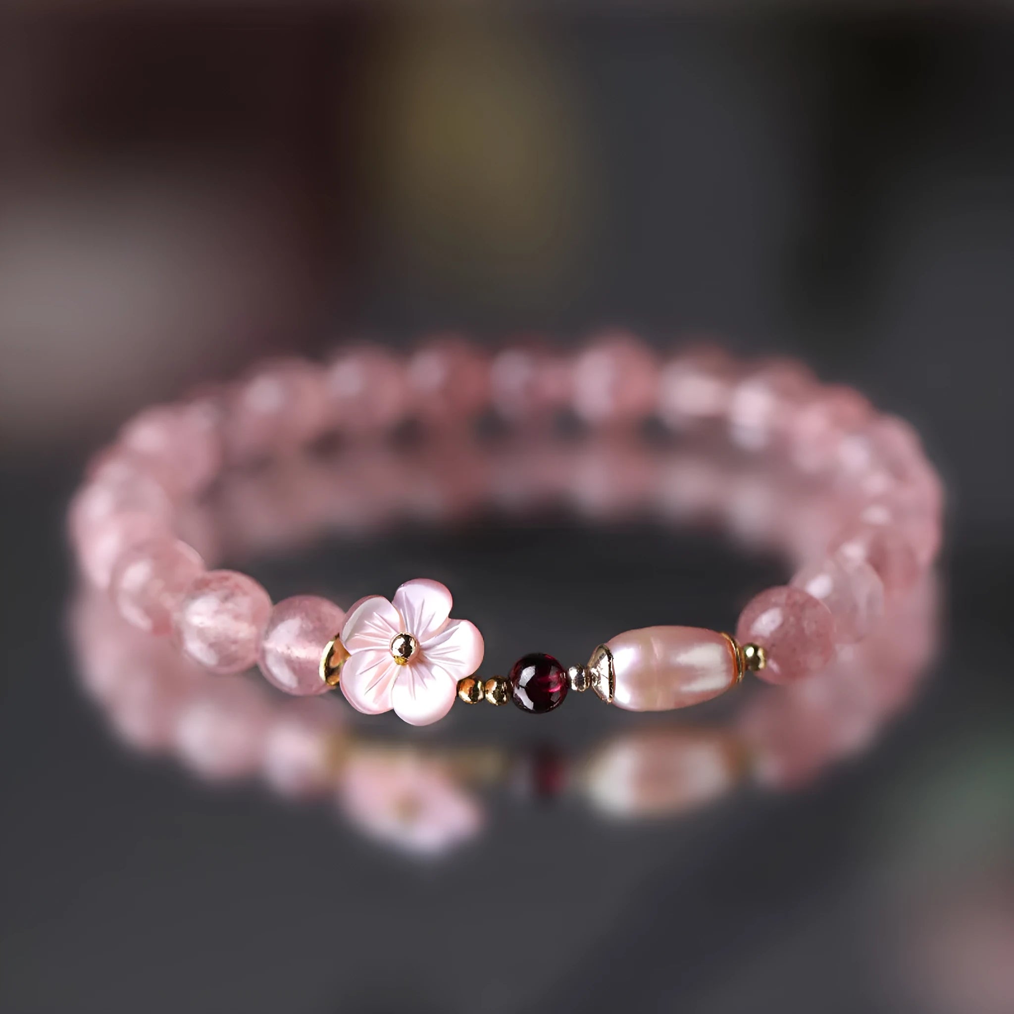 Strawberry quartz crystal flower bracelet casual jewellery accessory for women
