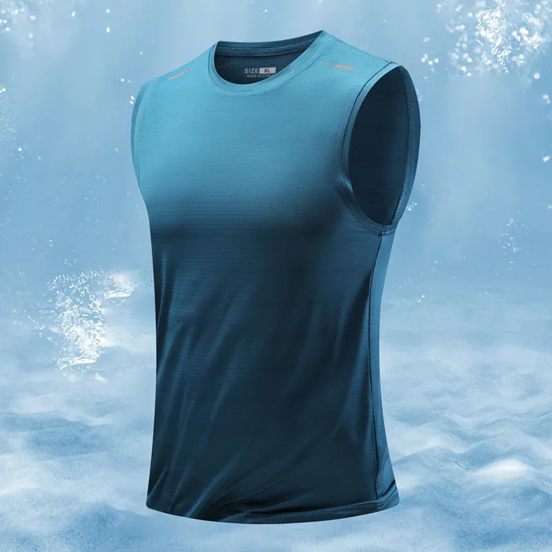 A man's loose-fit sleeveless waistcoat in a solid colour, made from bamboo fibre blend fabric.