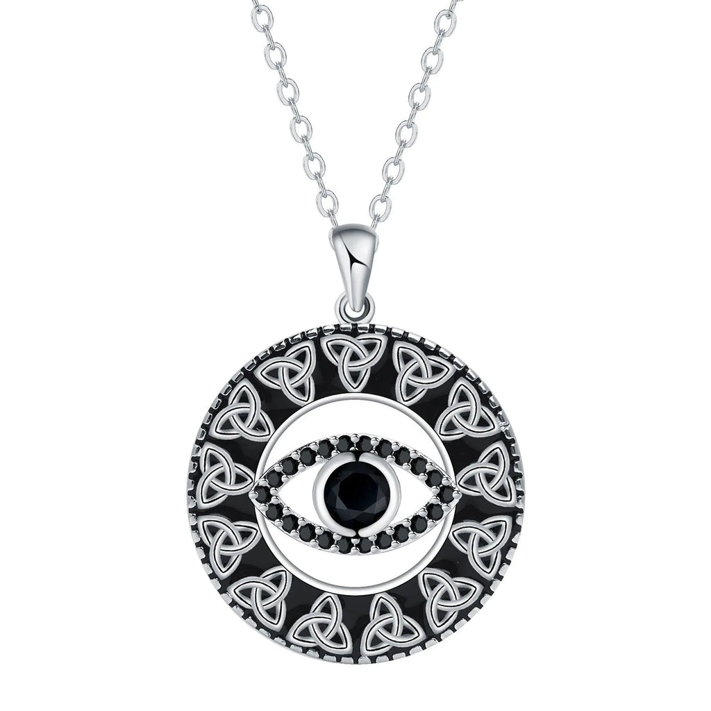 Blue Devil's Eye pendant on a copper cross chain necklace for women.