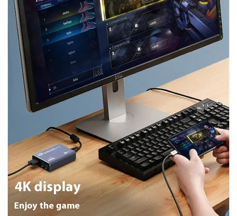 Black gaming set-top box with 4K upscaling and audio recording functionality