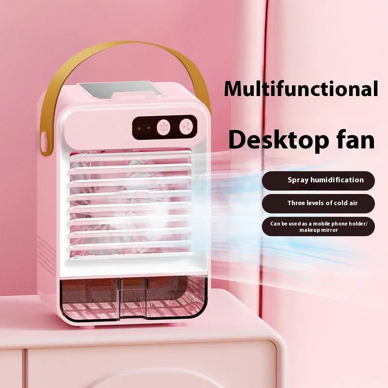 Compact dark green desktop humidifier with USB port and control panel, dimensions 19x12.5x10cm.