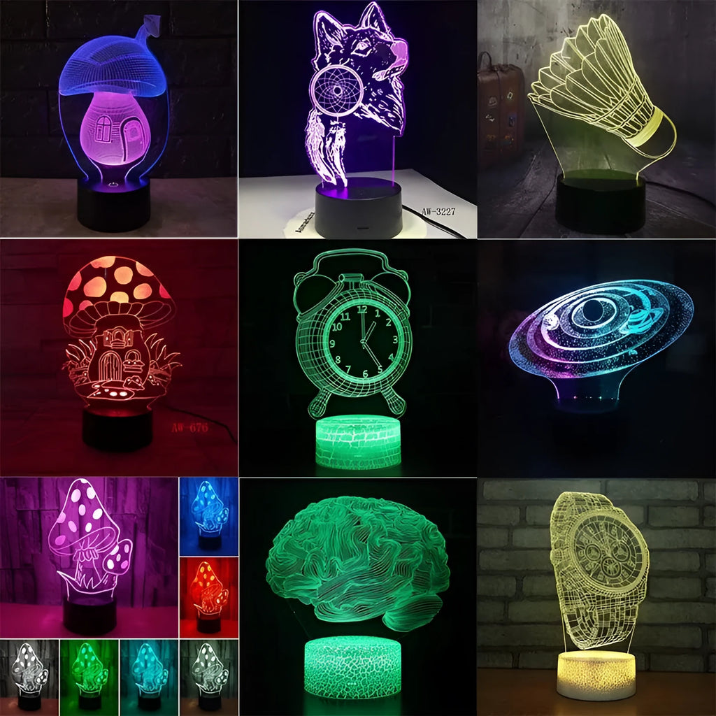 3D colourful LED desk lamp with remote control and USB power cable