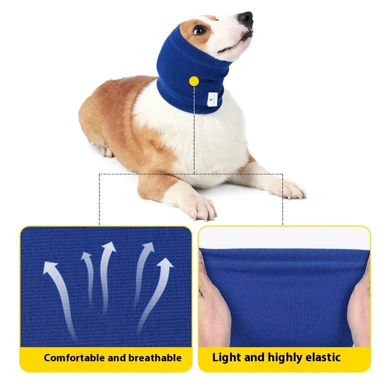 Blue and grey polyester dog comforter headband scarf in S, M, L sizes for pet comfort