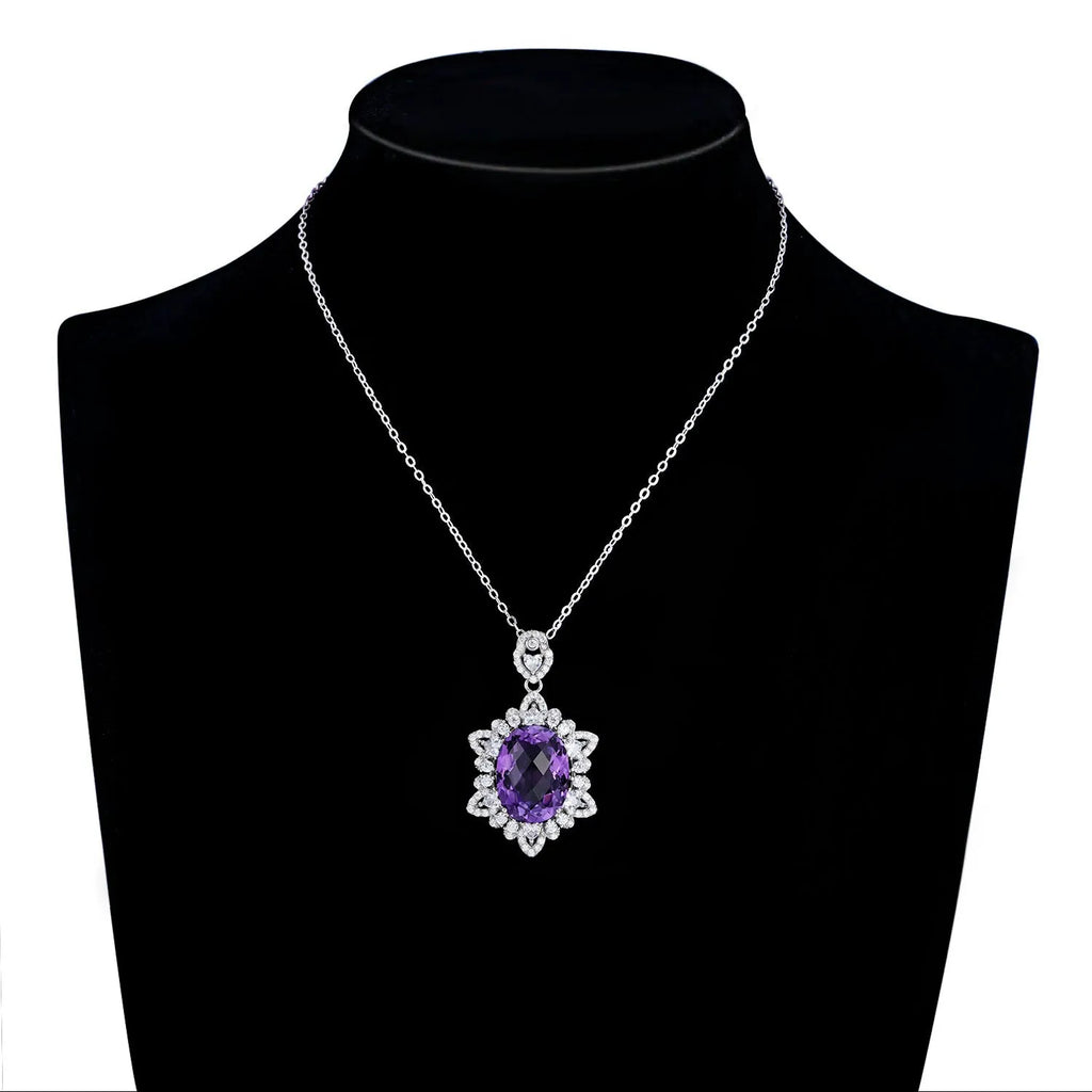 Natural amethyst necklace in 925 silver with geometric pendant and adjustable chain