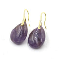 Geometric water drop shaped crystal earrings with electroplated finish in various stone colours.