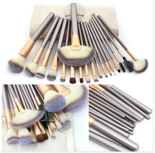 Persian makeup brush set with rice white bristles and champagne handles