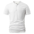 Men's slub cotton short sleeve t-shirt in denim blue solid colour, showing front view.