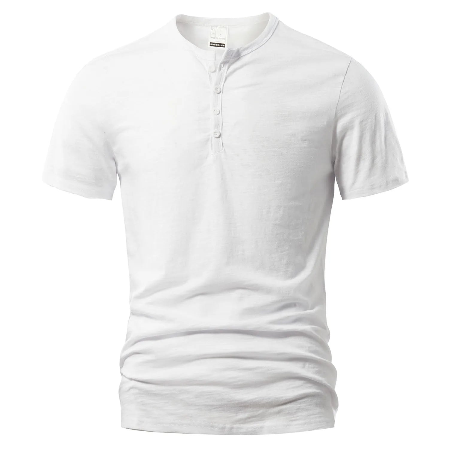 Men's slub cotton short sleeve t-shirt in denim blue solid colour, showing front view.