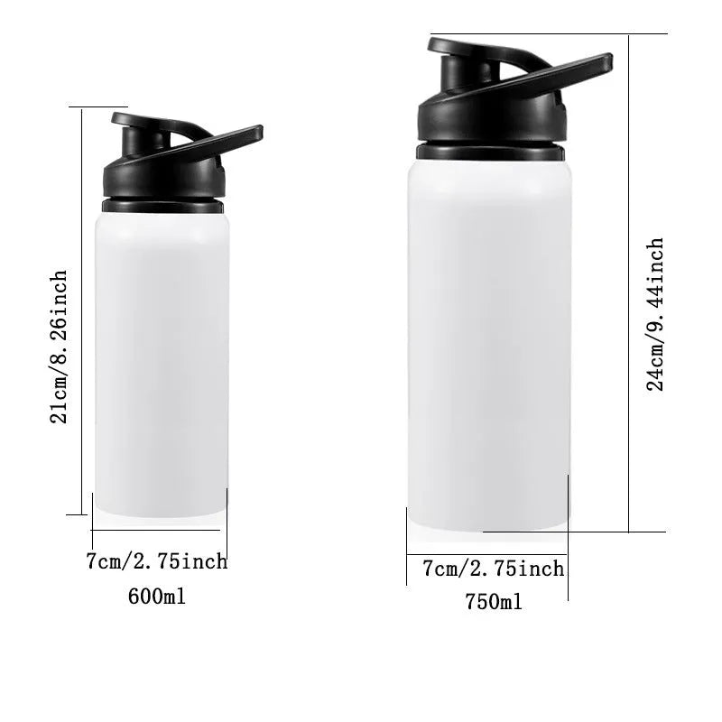 White aluminium cycling water bottle with 600ml and 750ml capacity options for sports hydration