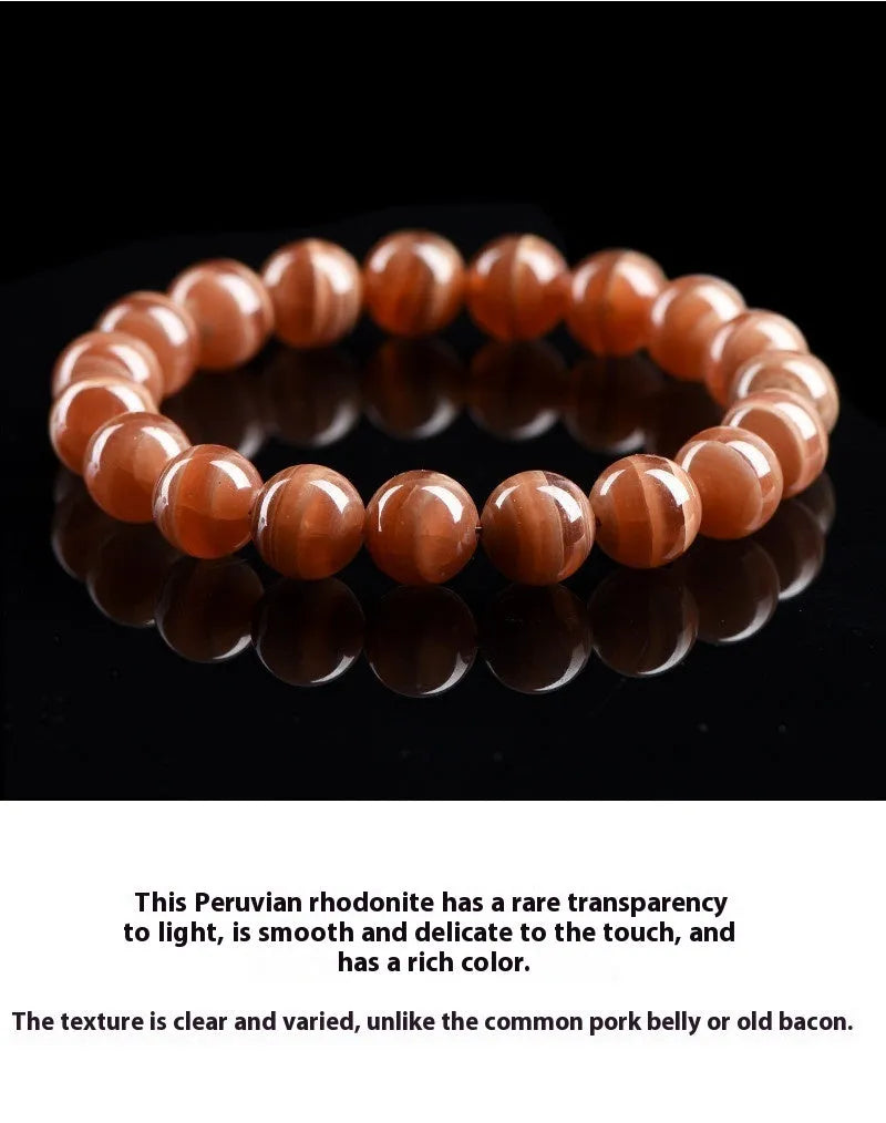 Natural old mine rhodochrosite round beads bracelet with manganese spar mineral jewellery