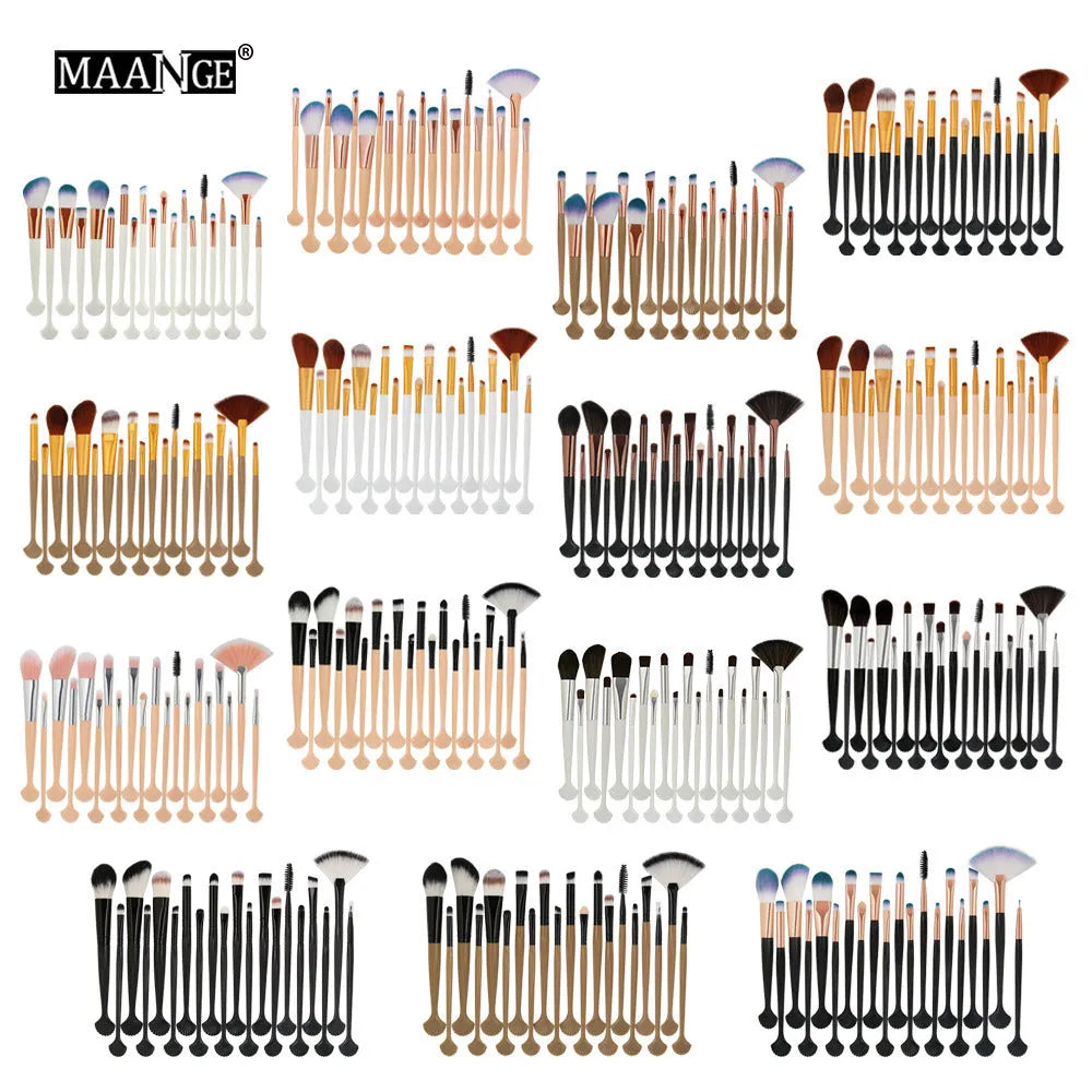 Cosmetic brush kit with nylon bristles and plastic handle, 14cm total length