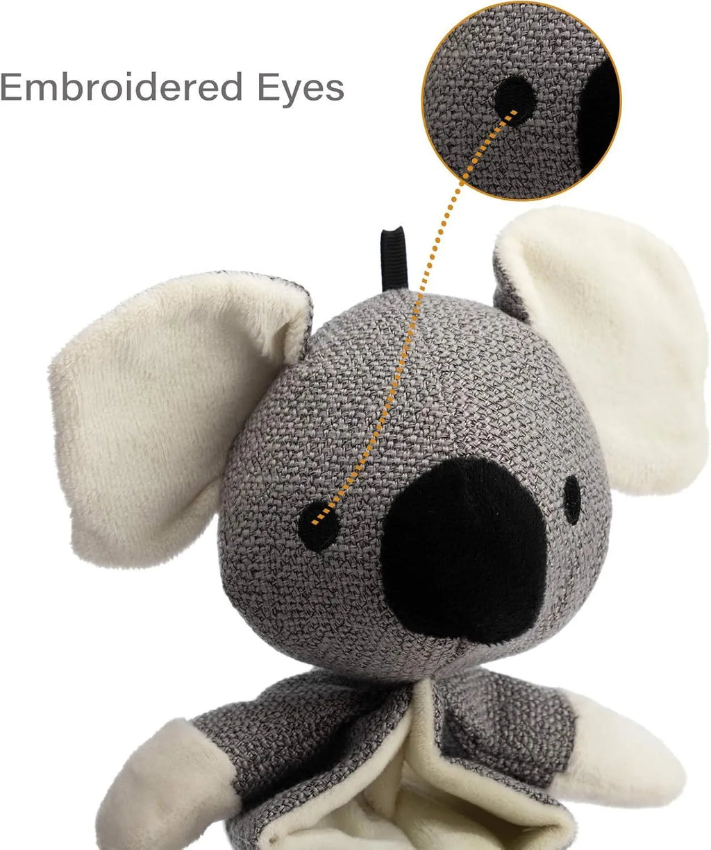 Grey koala squeaky dog toy measuring 30cm with crinkle paper interior and rope reinforcement