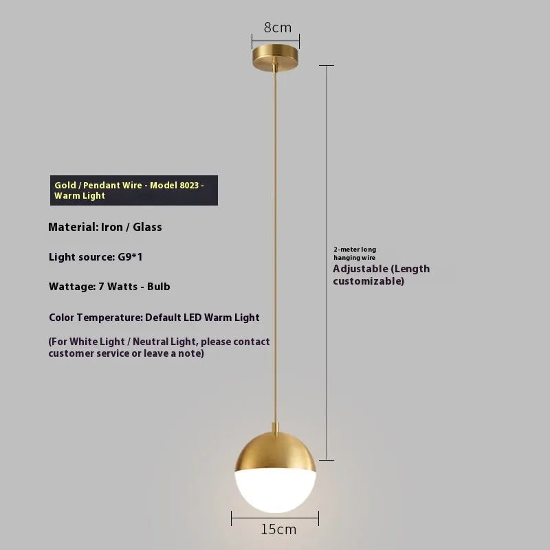 Nordic iron and glass chandelier with gold hanging wire 15cm for bedroom or TV wall