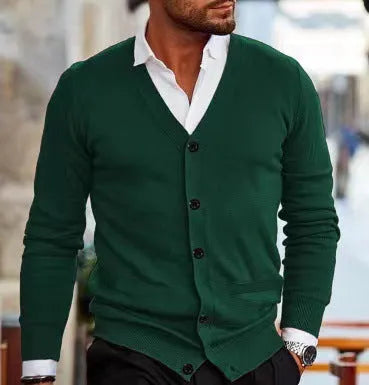 Men's slim fit acrylic cardigan sweater in autumn colours with long sleeves