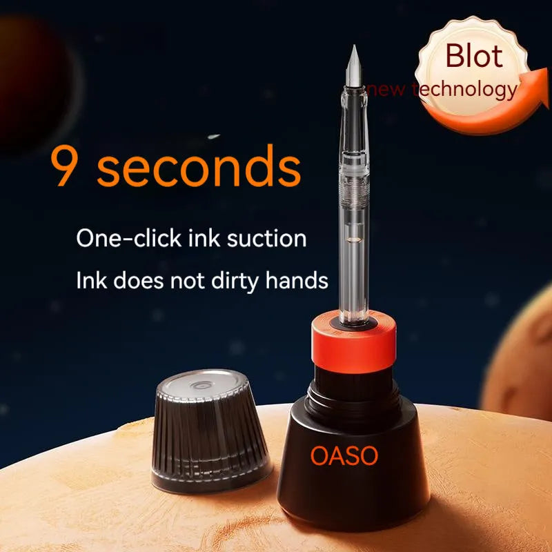 Student automatic suction pen set with plastic shell, 0.5mm or 0.38mm tip options, and 40ml ink feeder