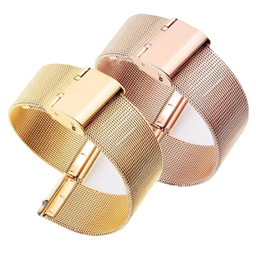 Milani silk woven stainless steel watch band in silver, black, rose gold, and gold colour options