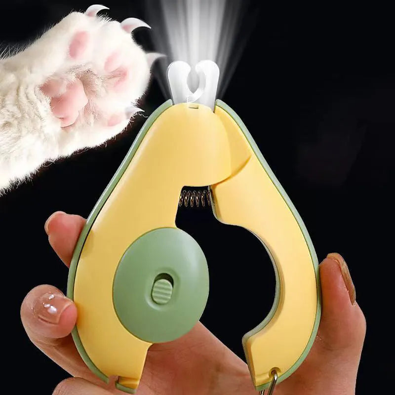 Green LED pet nail clipper with safety guard and non-slip handles for small dogs and cats