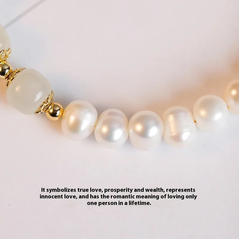 Natural freshwater pearl bracelet with diamond-shaped pearls in a Korean style, shown in deep Hetian jade colour.