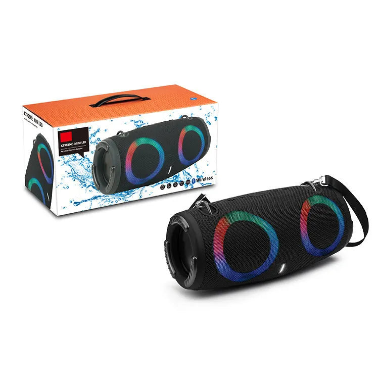 War Drum portable Bluetooth speaker with RGB coloured lights in black, blue, red, silver grey, or camouflage colour