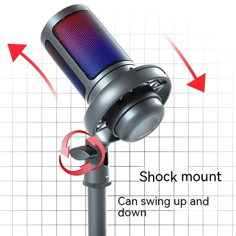 RGB colourful condenser microphone with USB cable for live broadcasting