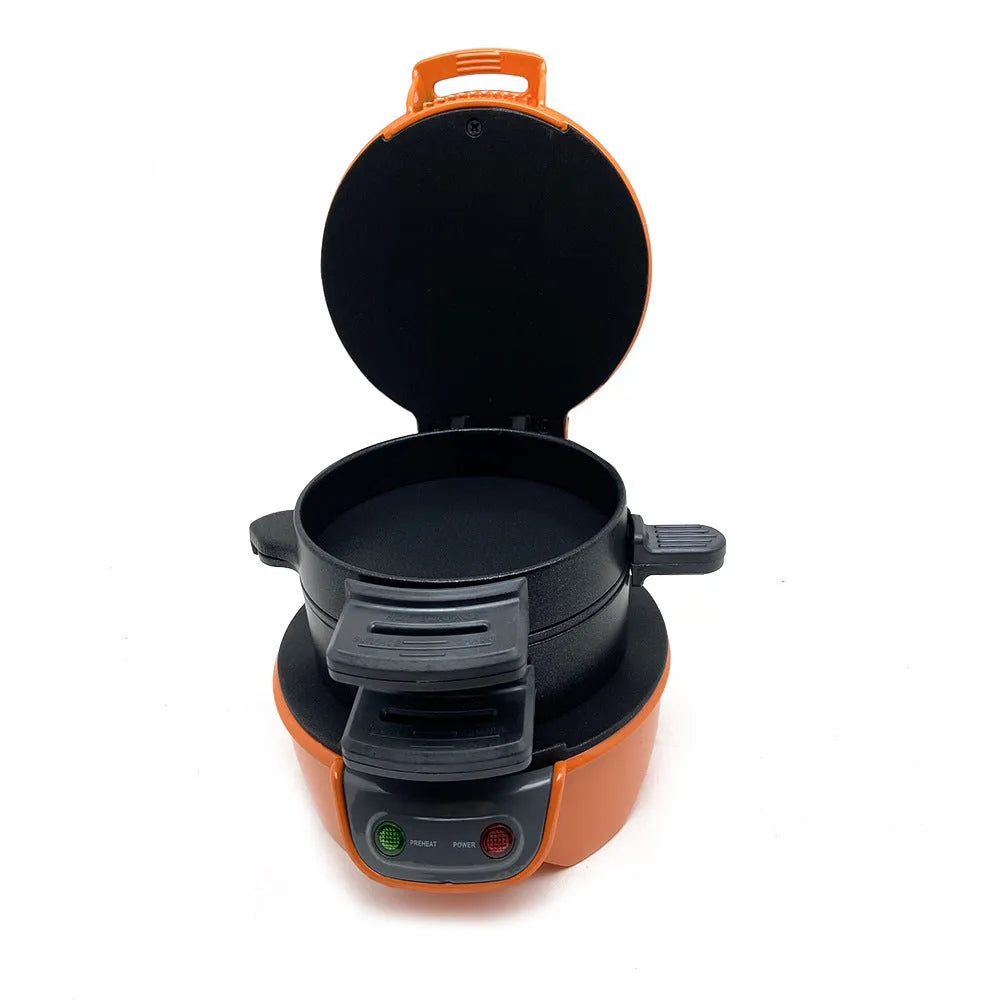 Red silver grey orange multifunction breakfast sandwich maker with egg ring and waffle plates