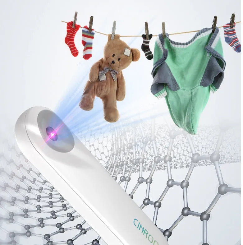 White portable UV sterilizer lamp showing compact 116mm design with disinfection indicator
