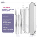 Four metal acne needle tools with pointed tips on a white background.